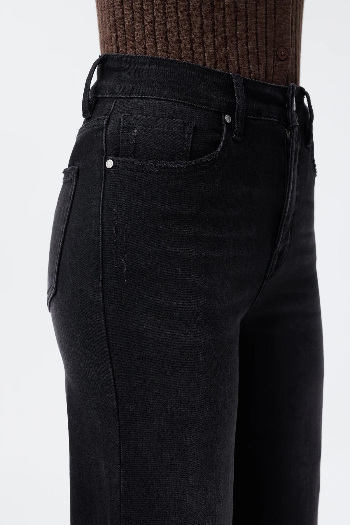 Bayeas High Rise Wide Leg Distressed Denim