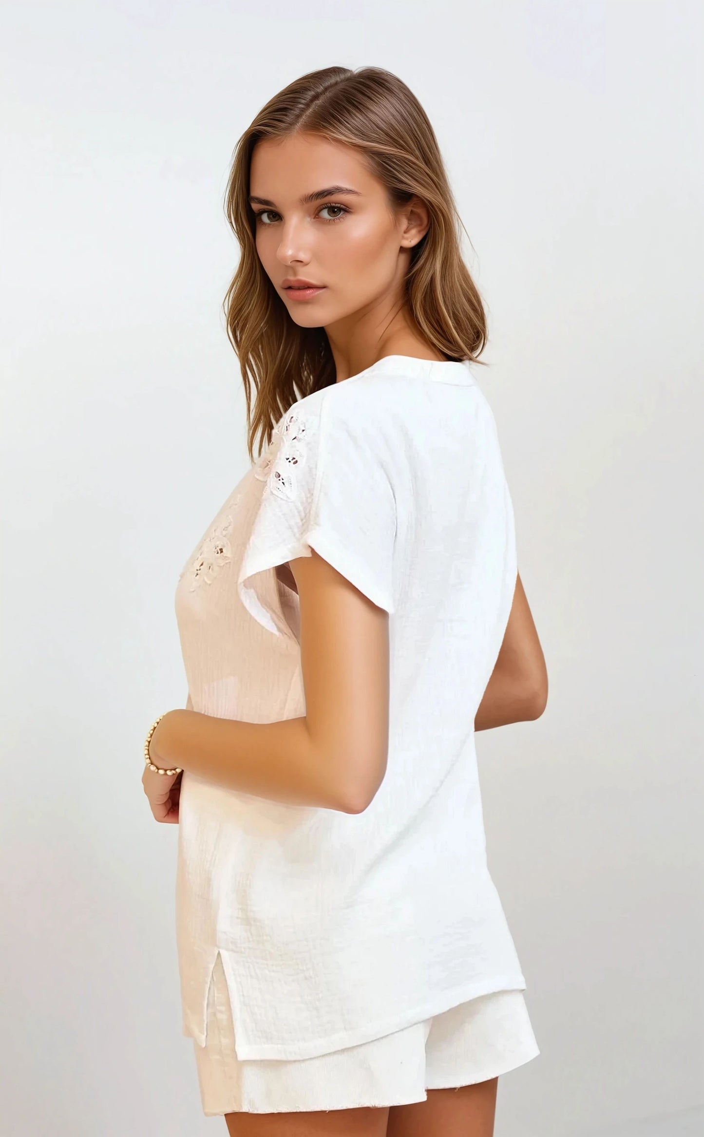 Double Gauze Crochet Trim Tee