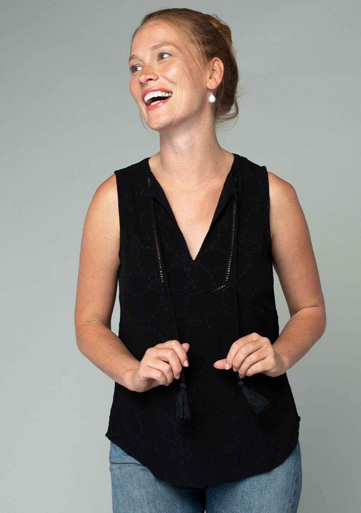 Sleeveless Eyelet Tie Front Top