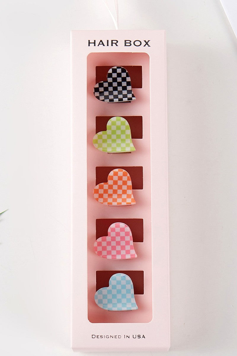Checkered Heart Claw Hair Clips