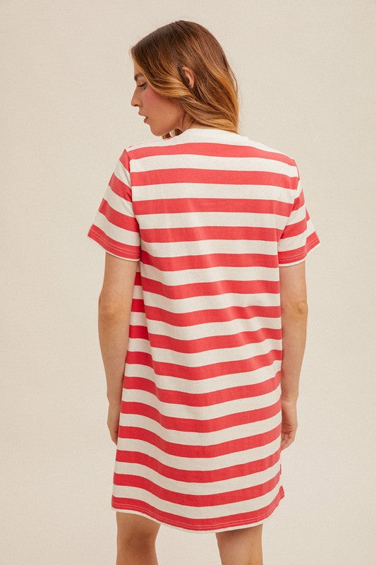 Button Detail Stripe T-Shirt Dress