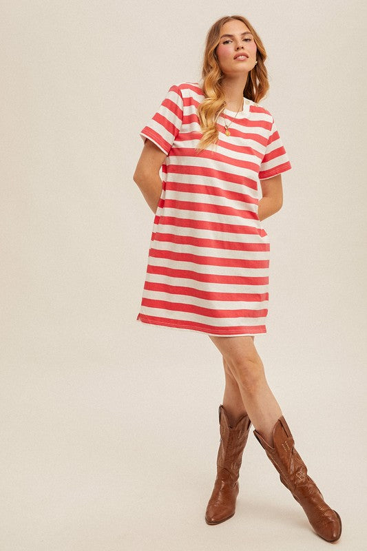 Button Detail Stripe T-Shirt Dress