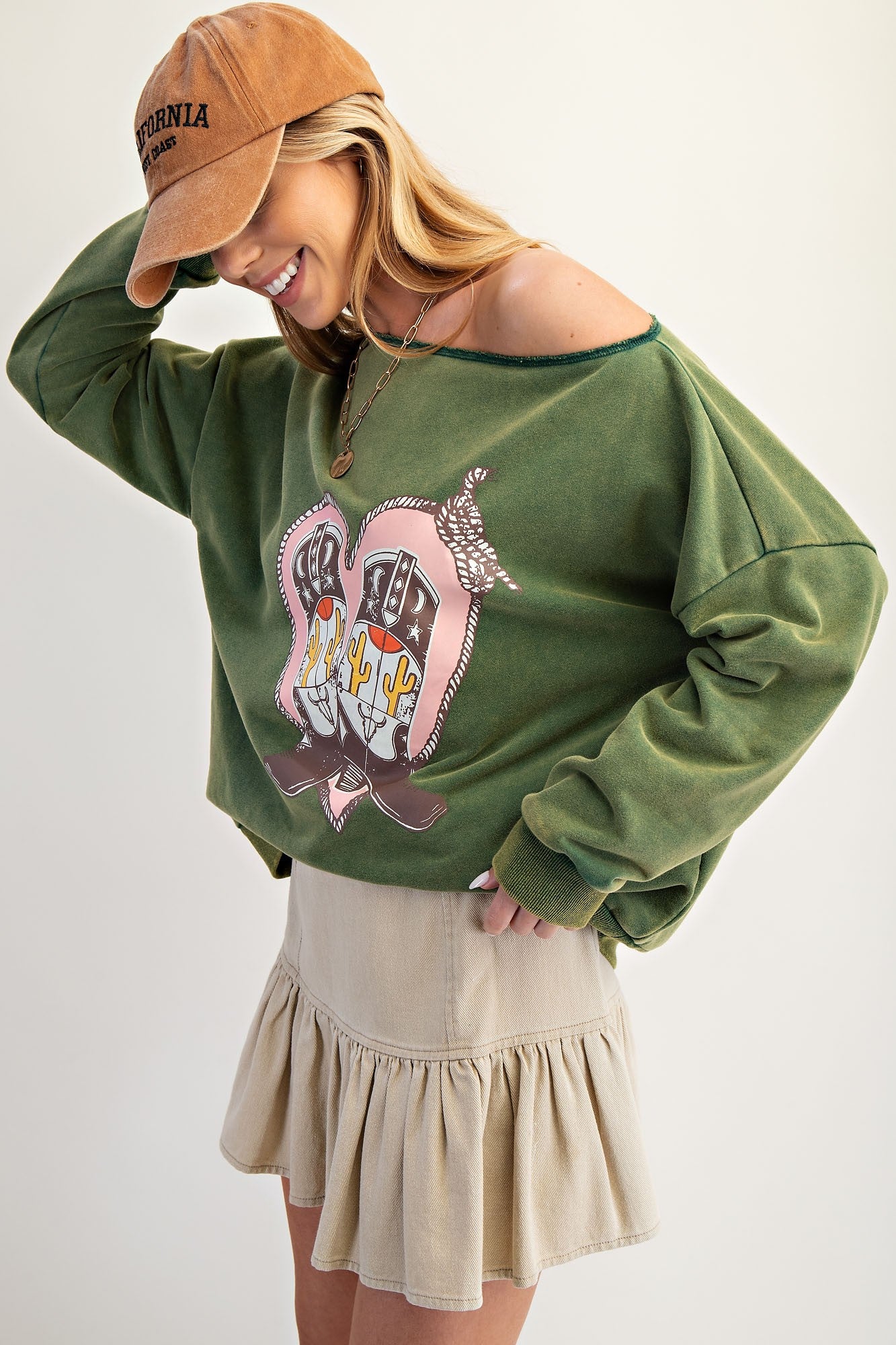 Oversized Print Washed Terry Pullover