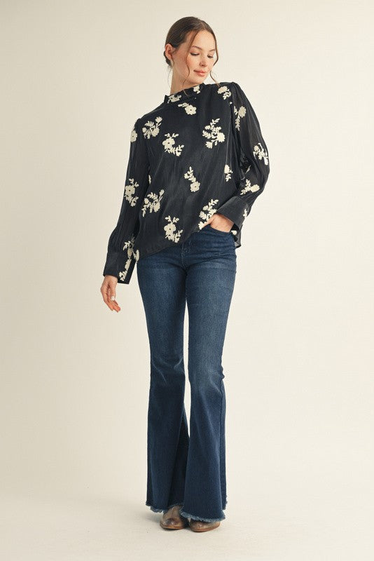 Ruffle Neck Floral Top