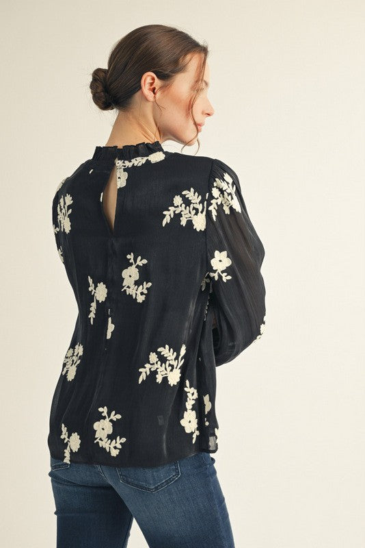 Ruffle Neck Floral Top