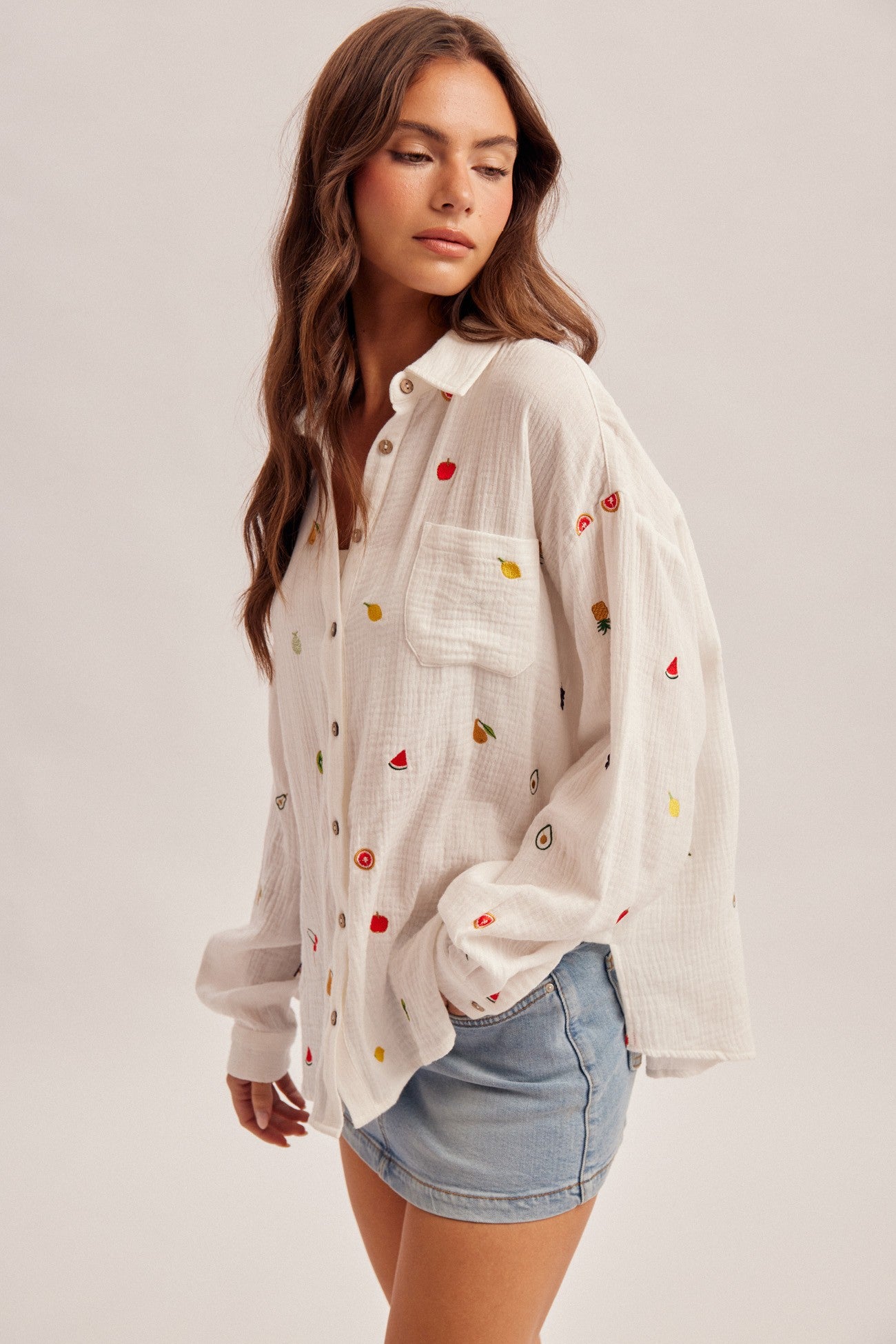 Oversized Fruit Gauze Button Down