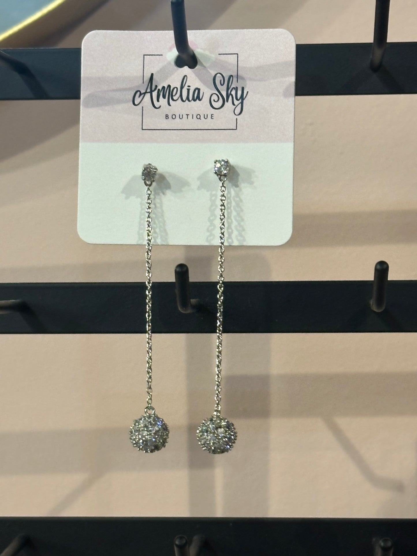 Pave Ball Drop Dangle Earrings