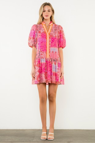 THML Puff Sleeve Multi Print Dress