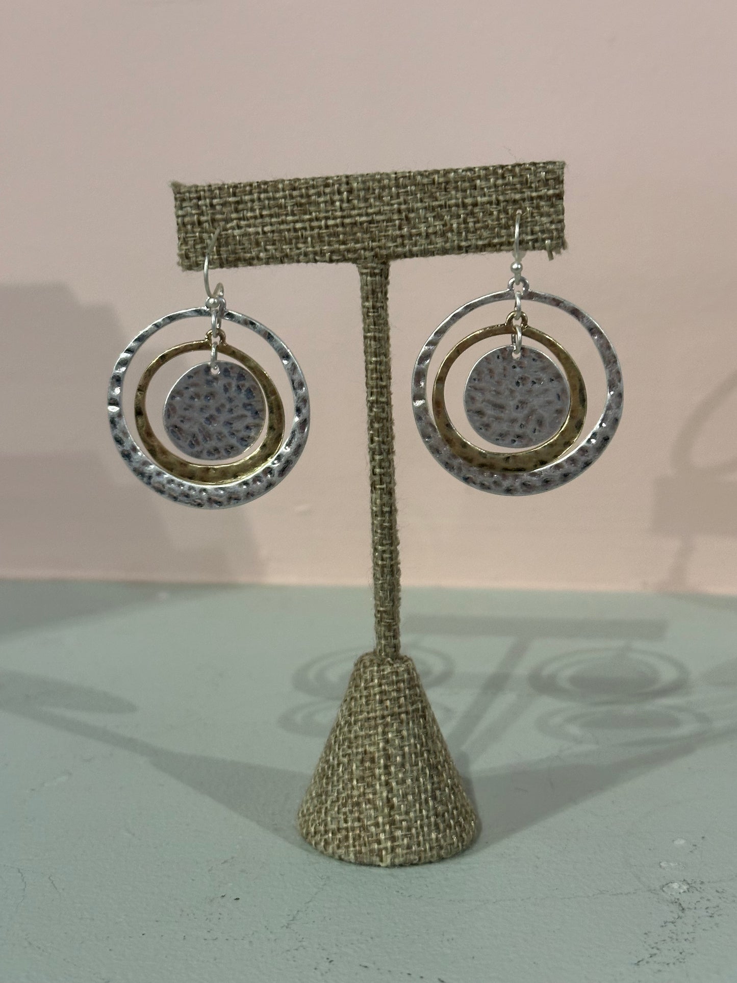 Mixed Metal Multi Circle Dangle Earrings