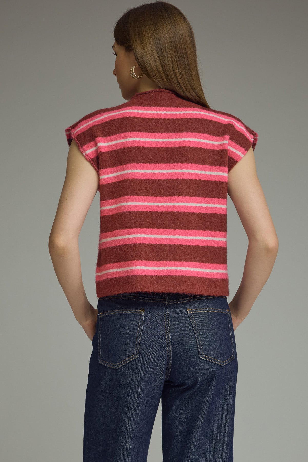Short sleeve striped cardigan