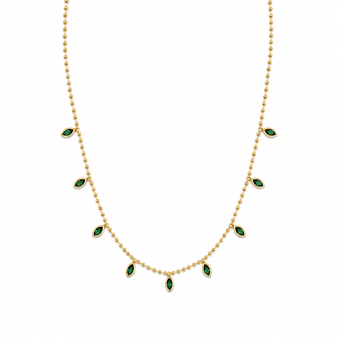 Sahira Beaded Emerald Marquise Necklace