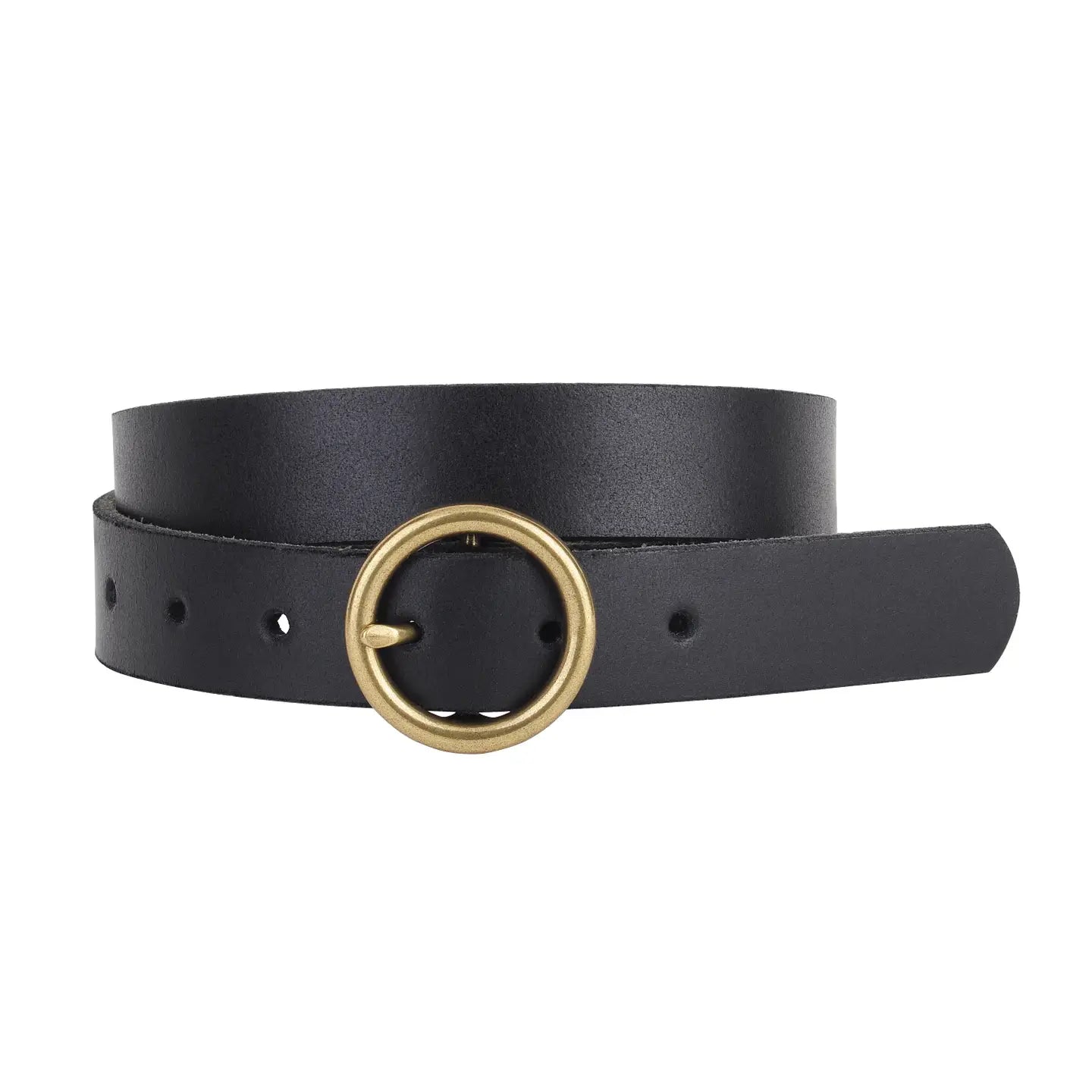 Brass Toned Circle Buckle Leather Belt