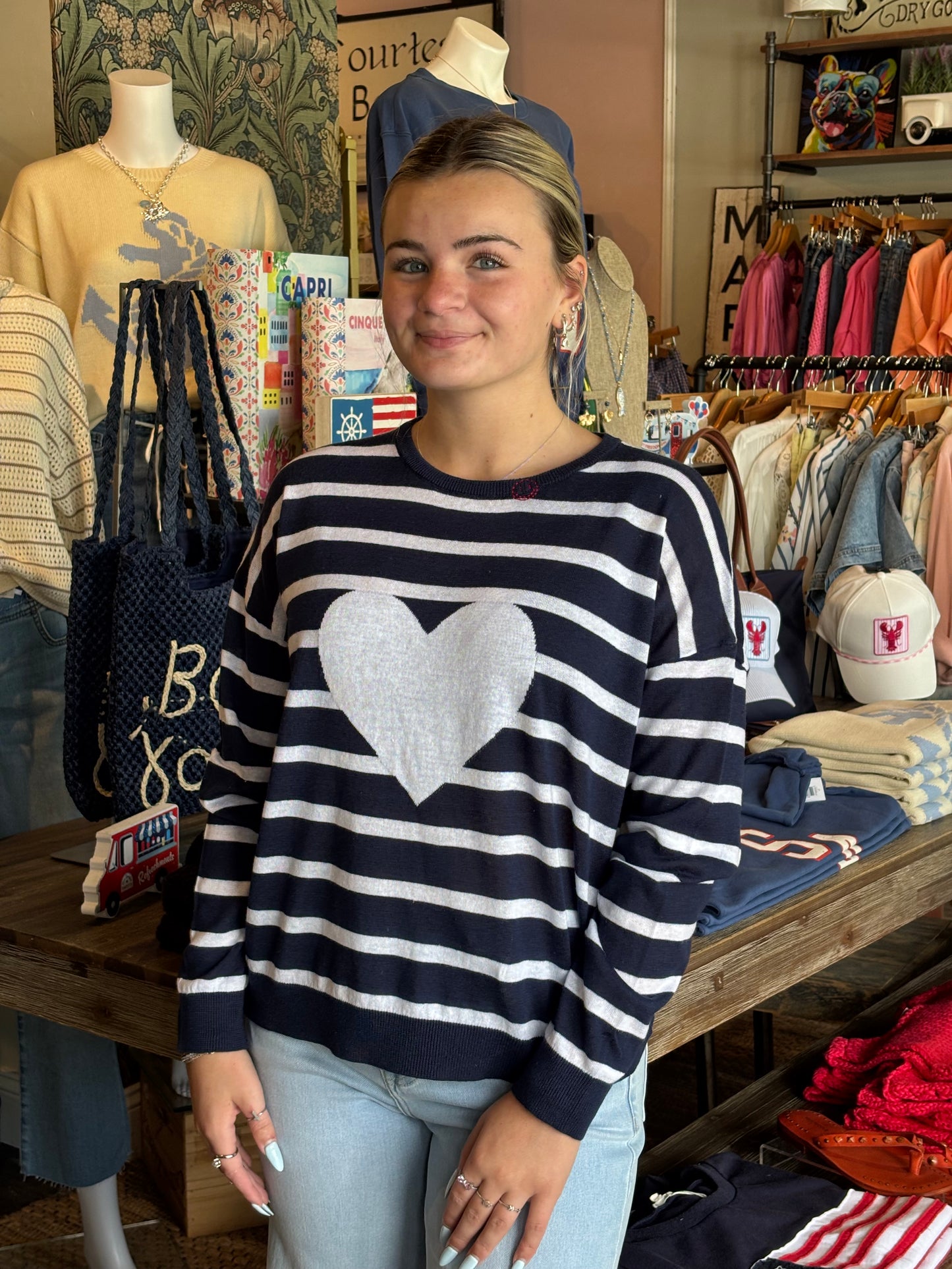 Just Madison Stripe Heart Sweater