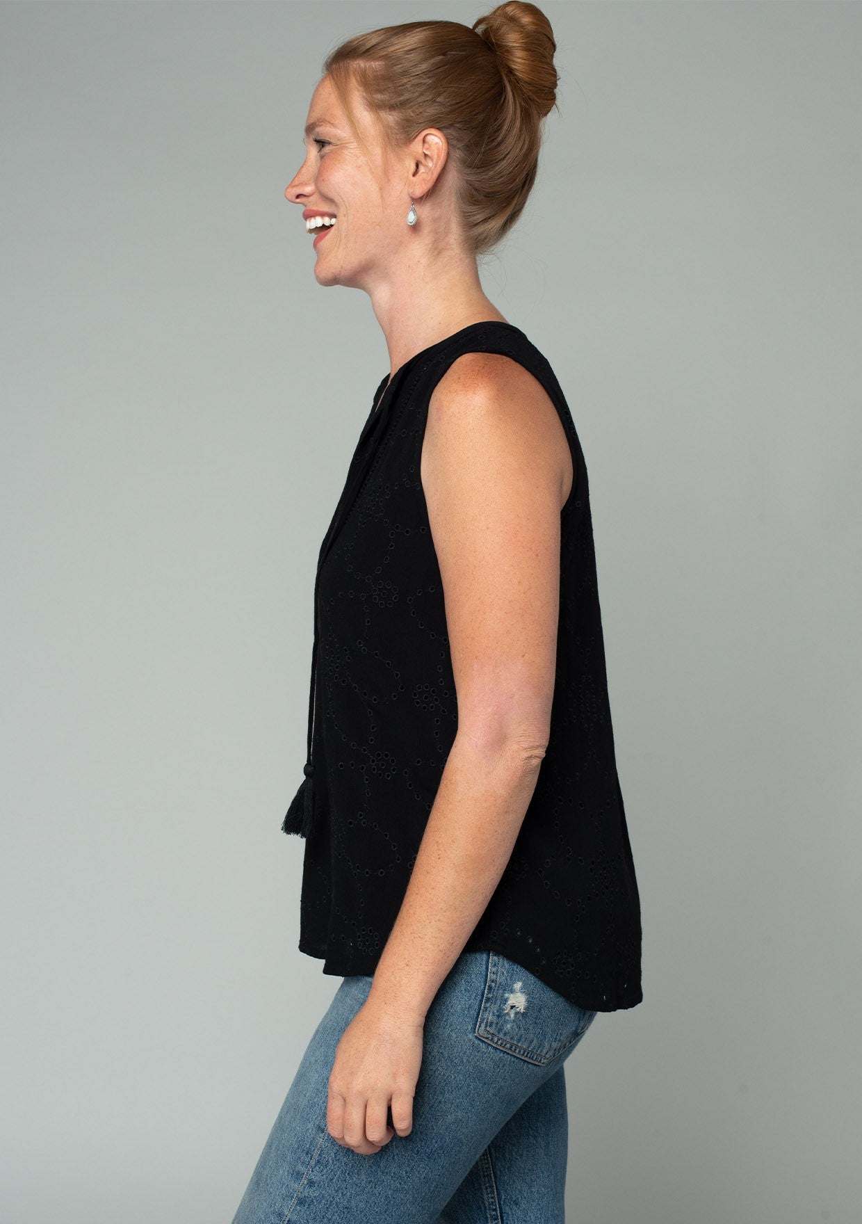 Sleeveless Eyelet Tie Front Top