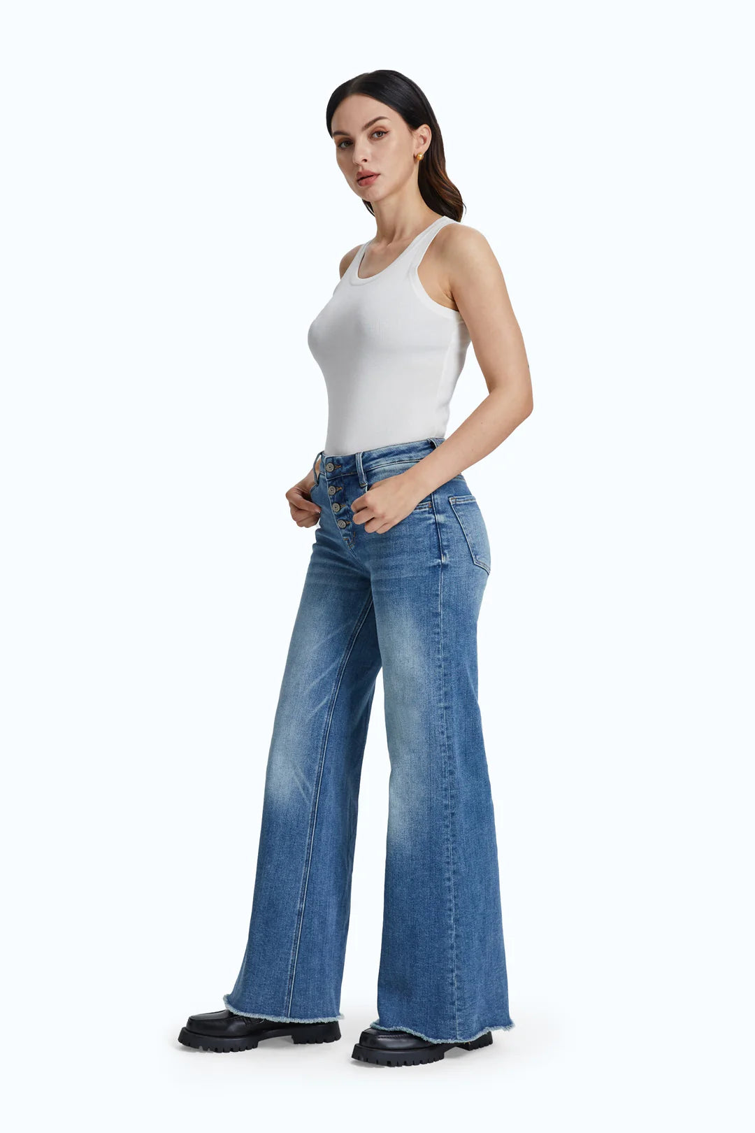 Bayeas High Rise Wide Leg W/ Frayed Hem