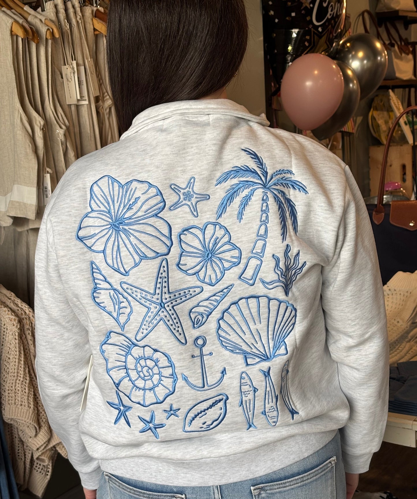 Vintage Havana Quarter Zip Blue Surf Wash Sweatshirt