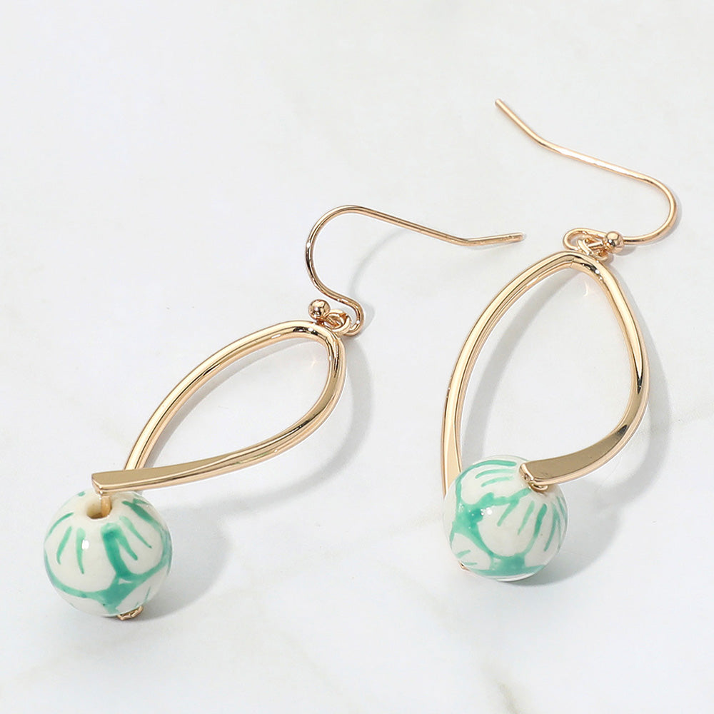 Floral Ceramic Ball Teardrop Dangle Earrings