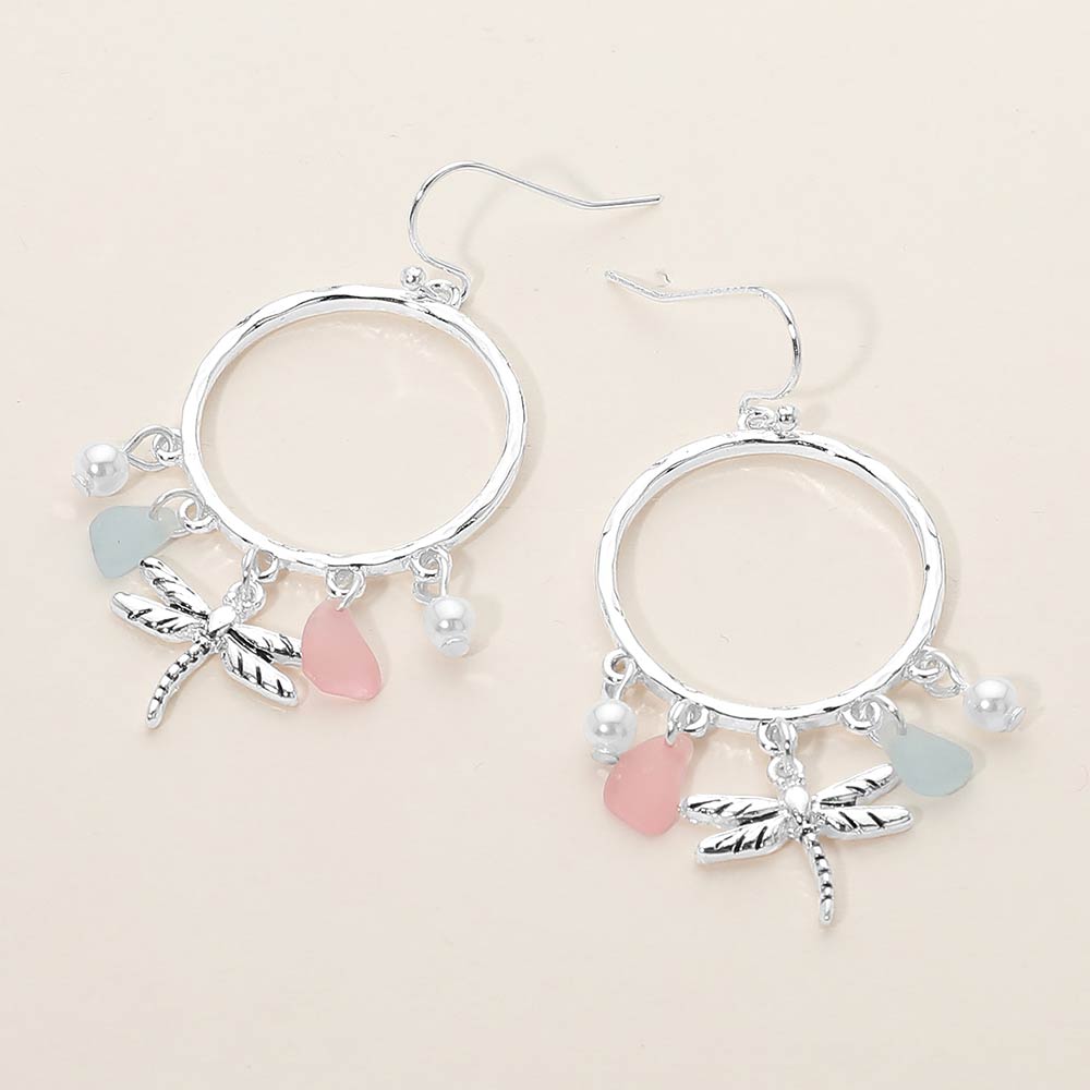 Dragonfly Sea Glass Charm Dangle Earring