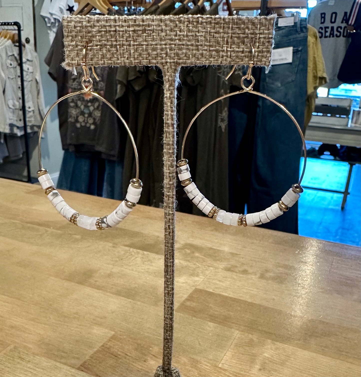 White Stone Beaded Circle Earring