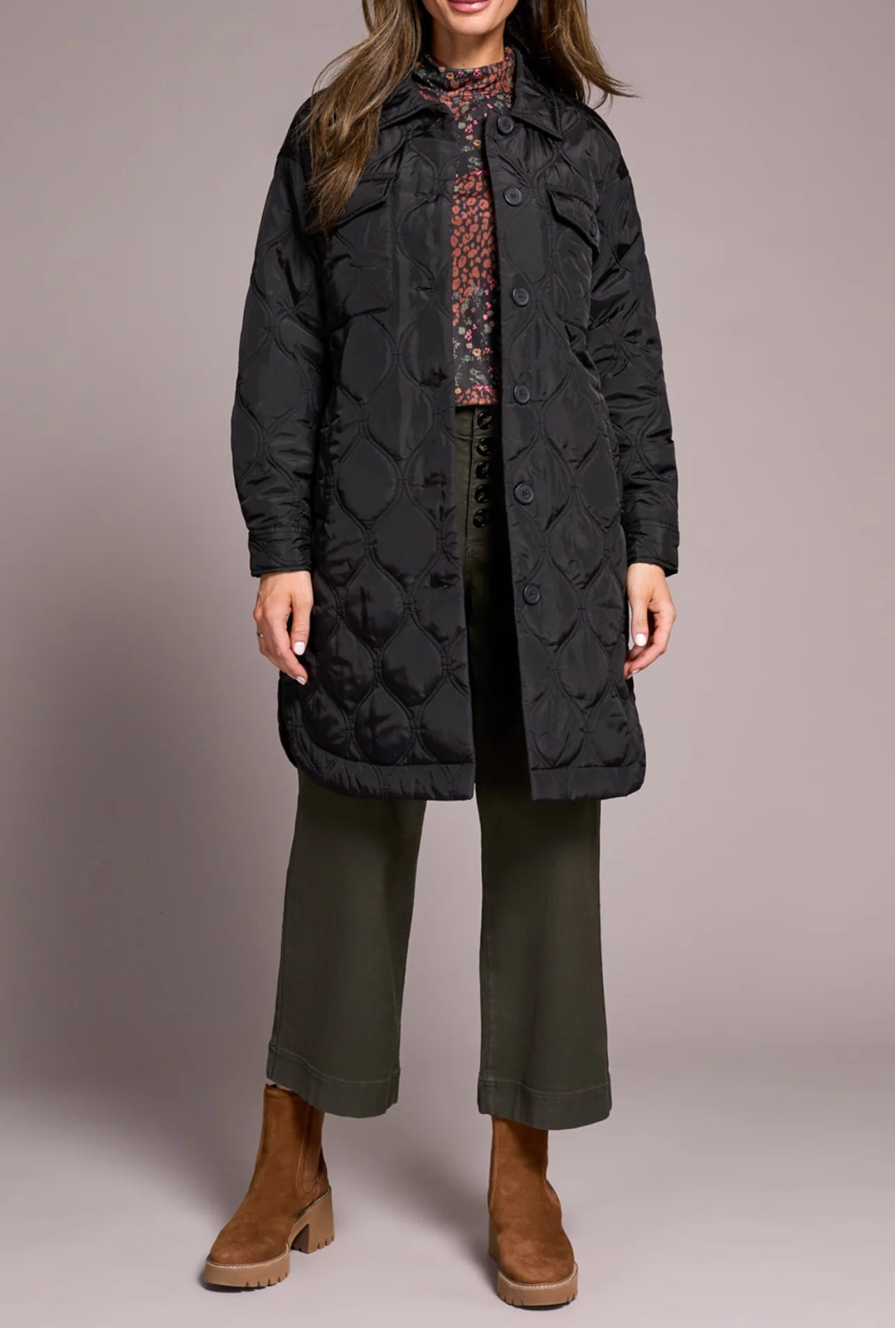 Tribal Long Button Up Quilted Jacket