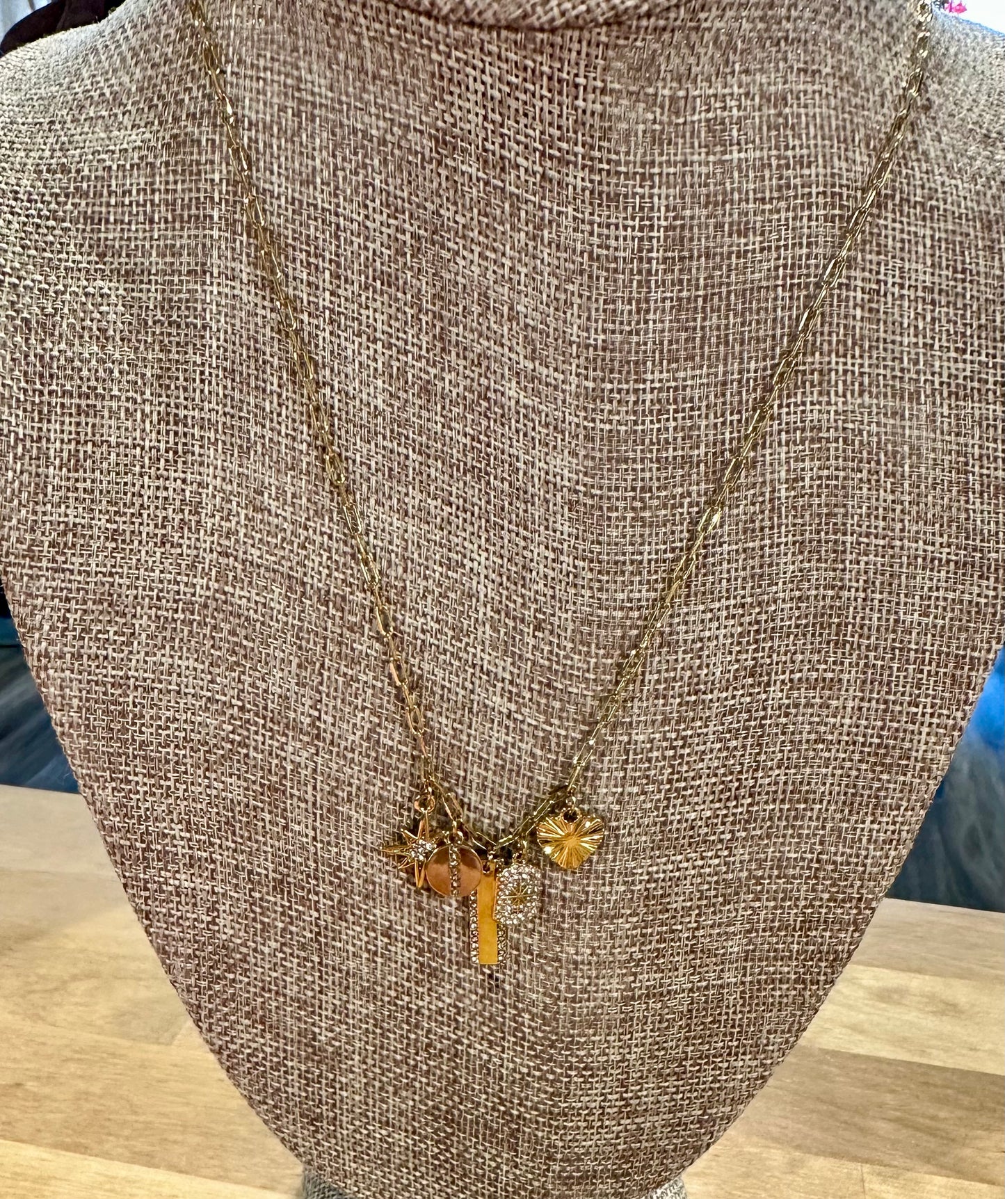 Multi Charm Mini Paperclip Chain Necklace-16"