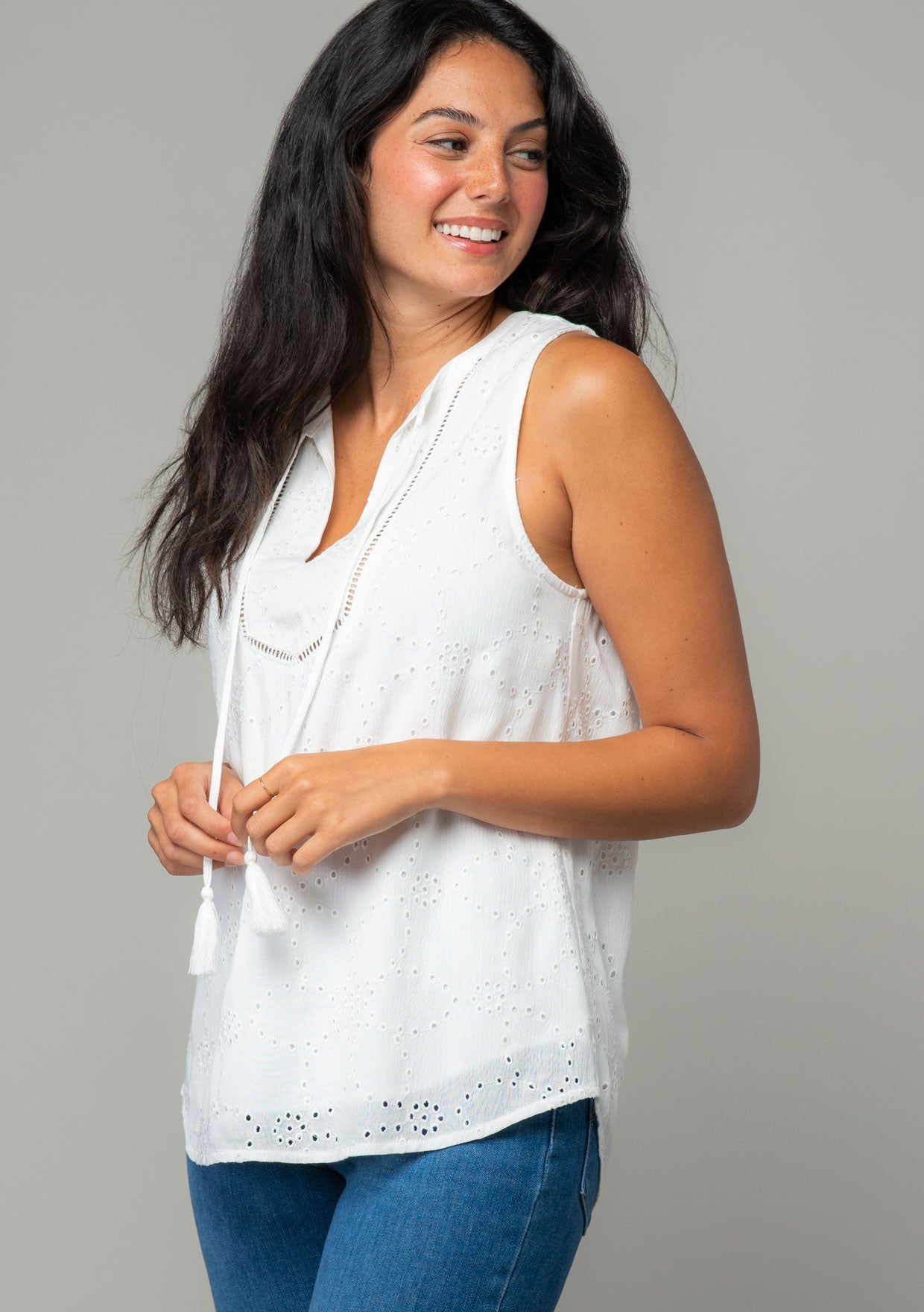 Sleeveless Eyelet Tie Front Top