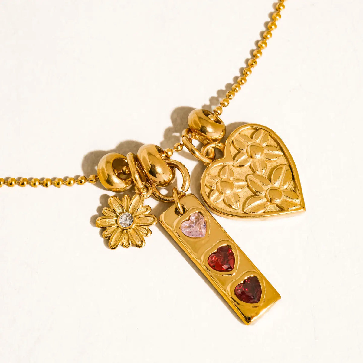 Evarose Floral Heart Charm Necklace