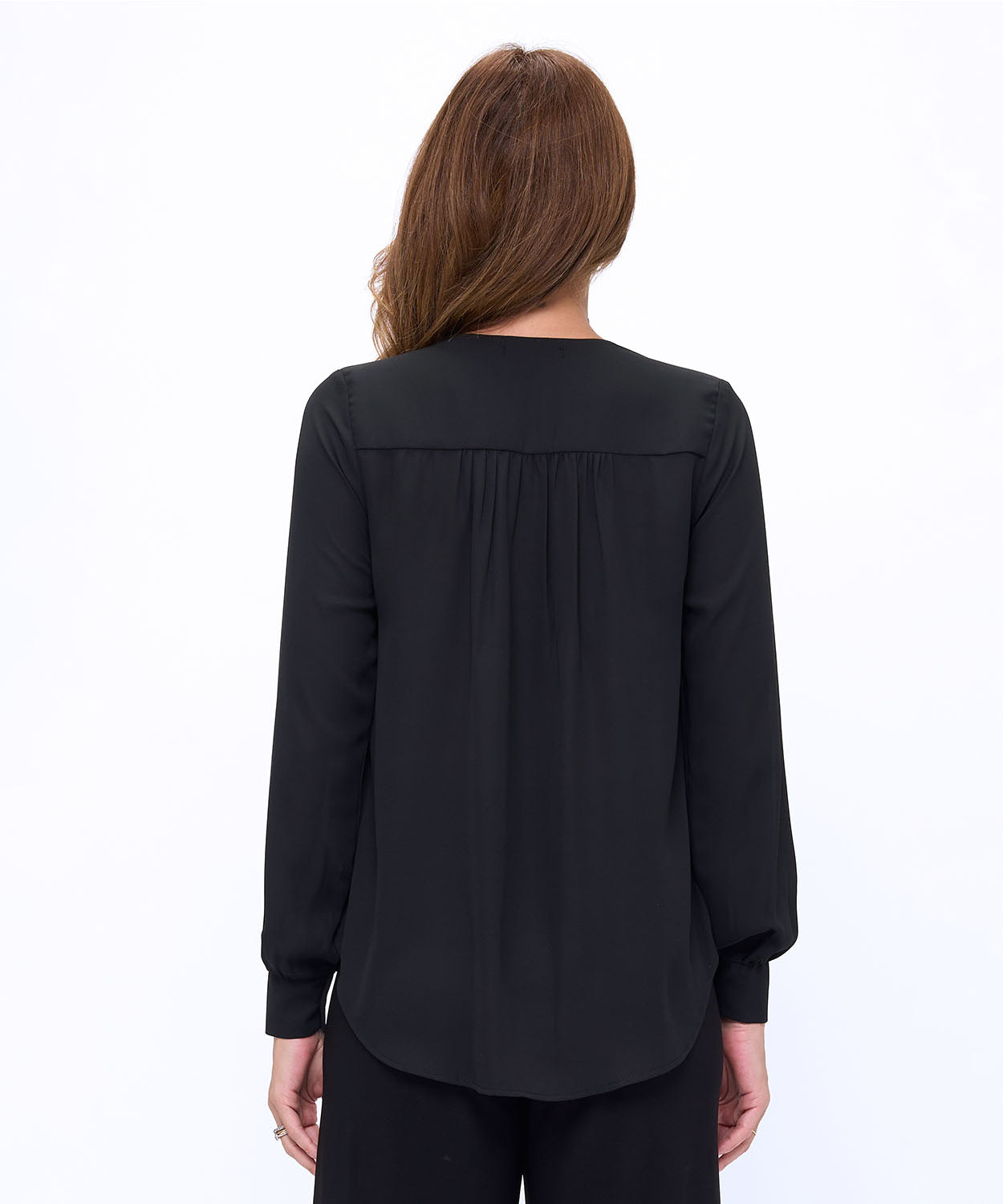Long Sleeve V-Neck Top W/ Front Pleat