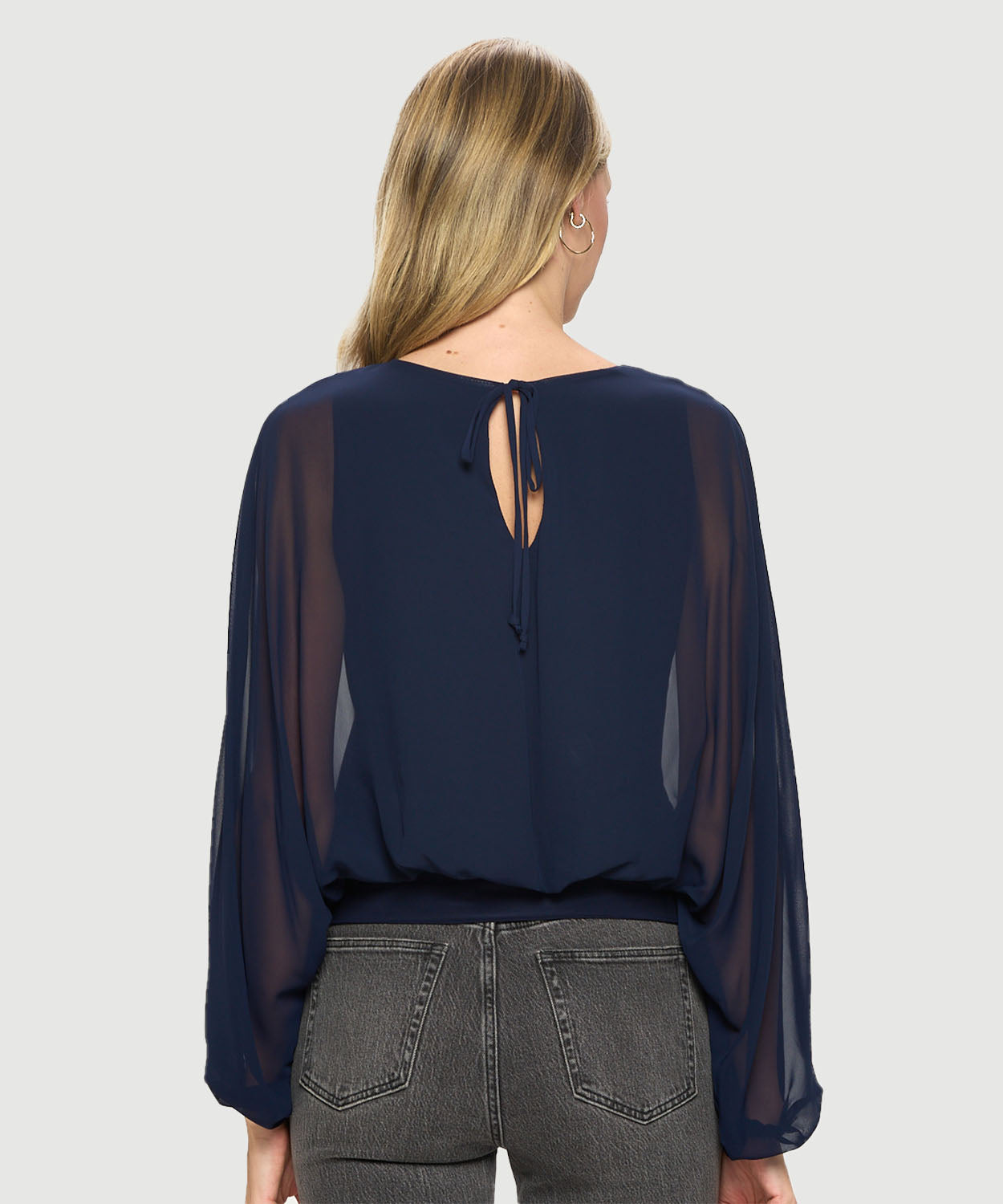 Chiffon Batwing Top with Solid Bodice
