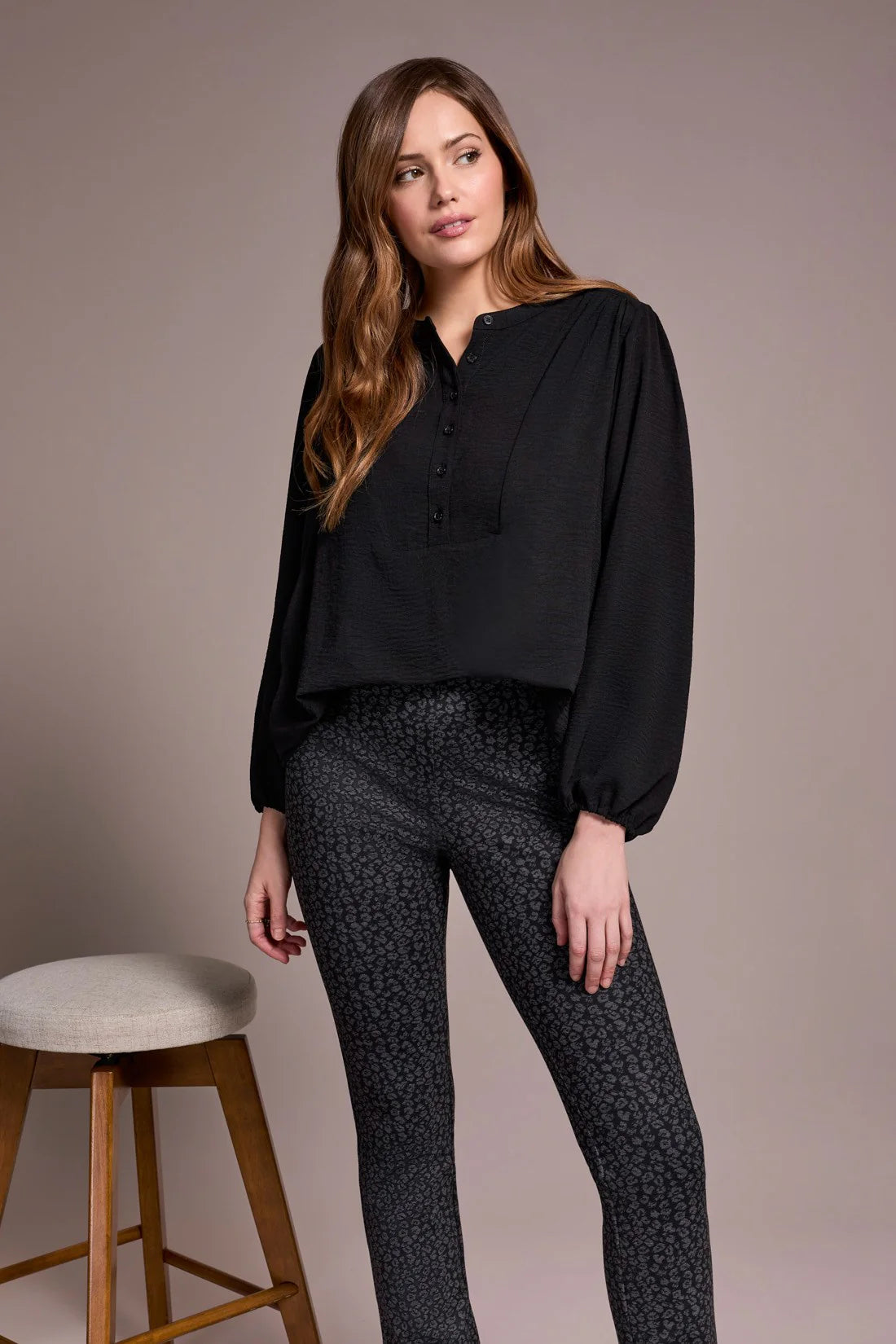 Tribal Airflow L/S Mandarin Collar Blouse