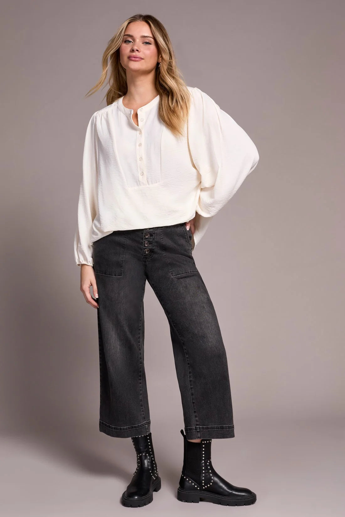 Tribal Airflow L/S Mandarin Collar Blouse