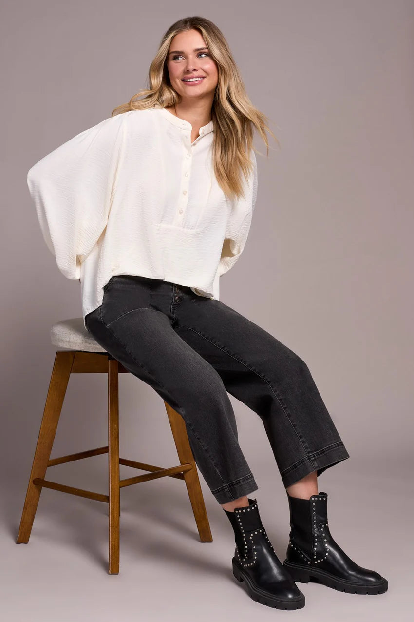 Tribal Airflow L/S Mandarin Collar Blouse