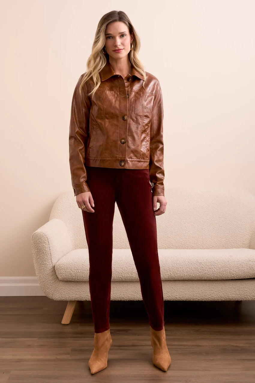 Tribal Faux Leather Button Front Jacket