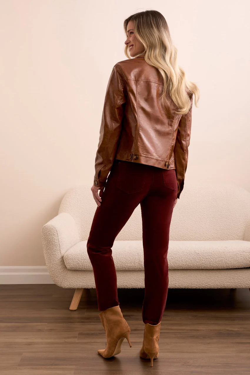 Tribal Faux Leather Button Front Jacket
