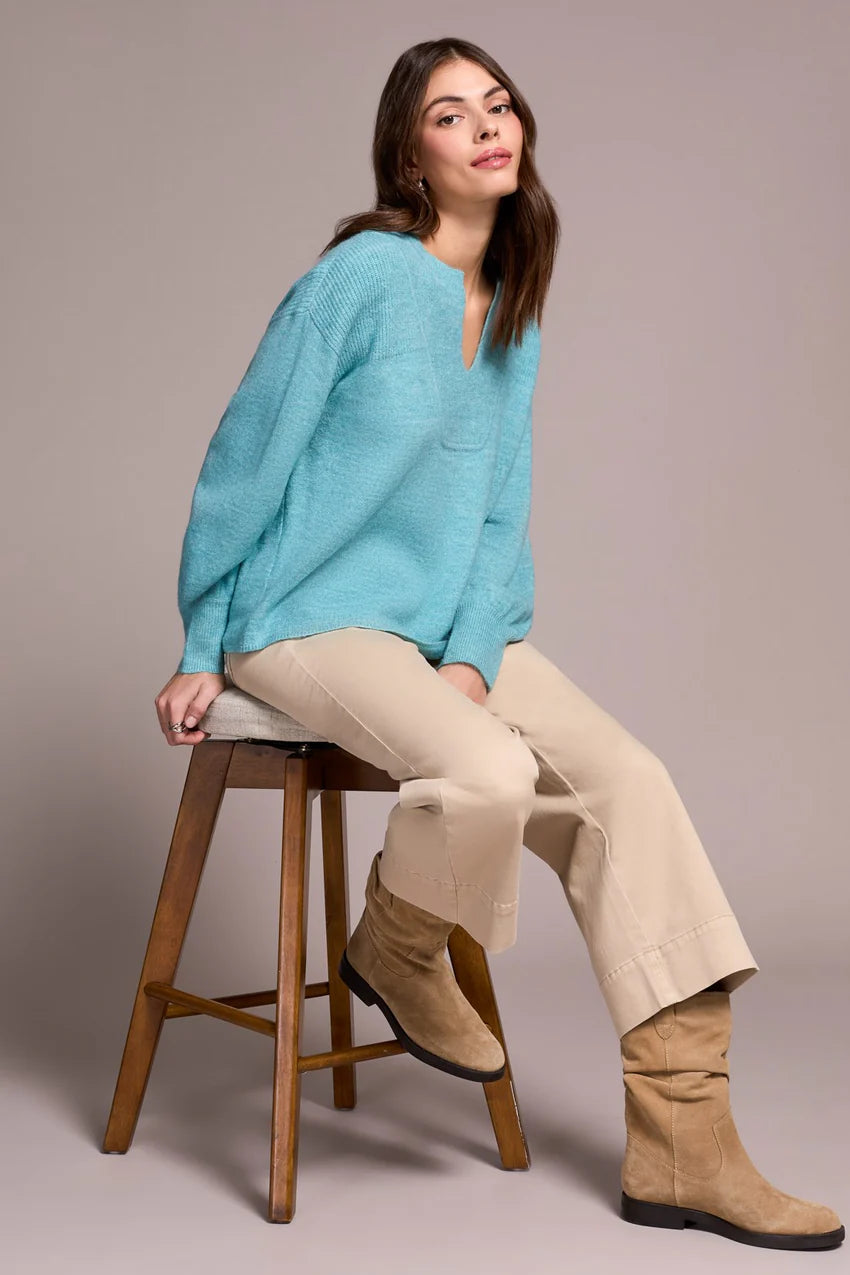 Tribal Mandarin Collar Puff Sleeve Sweater