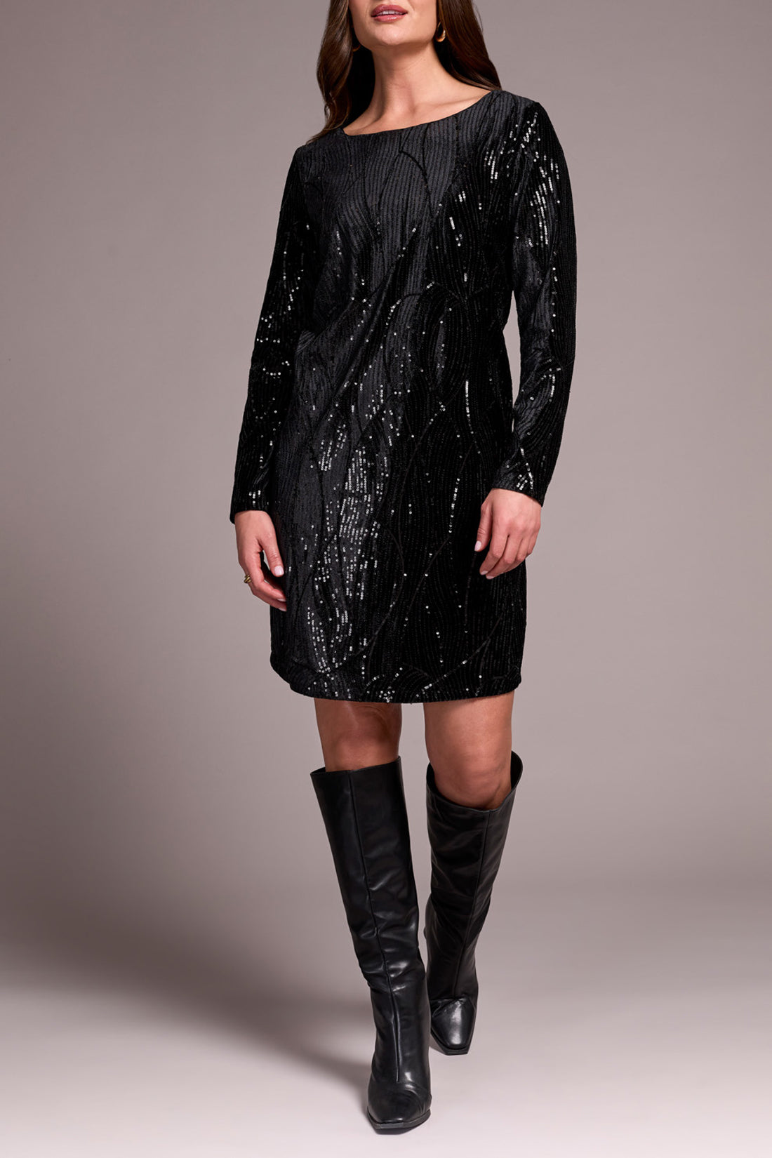 Tribal L/S Lined Black Dress