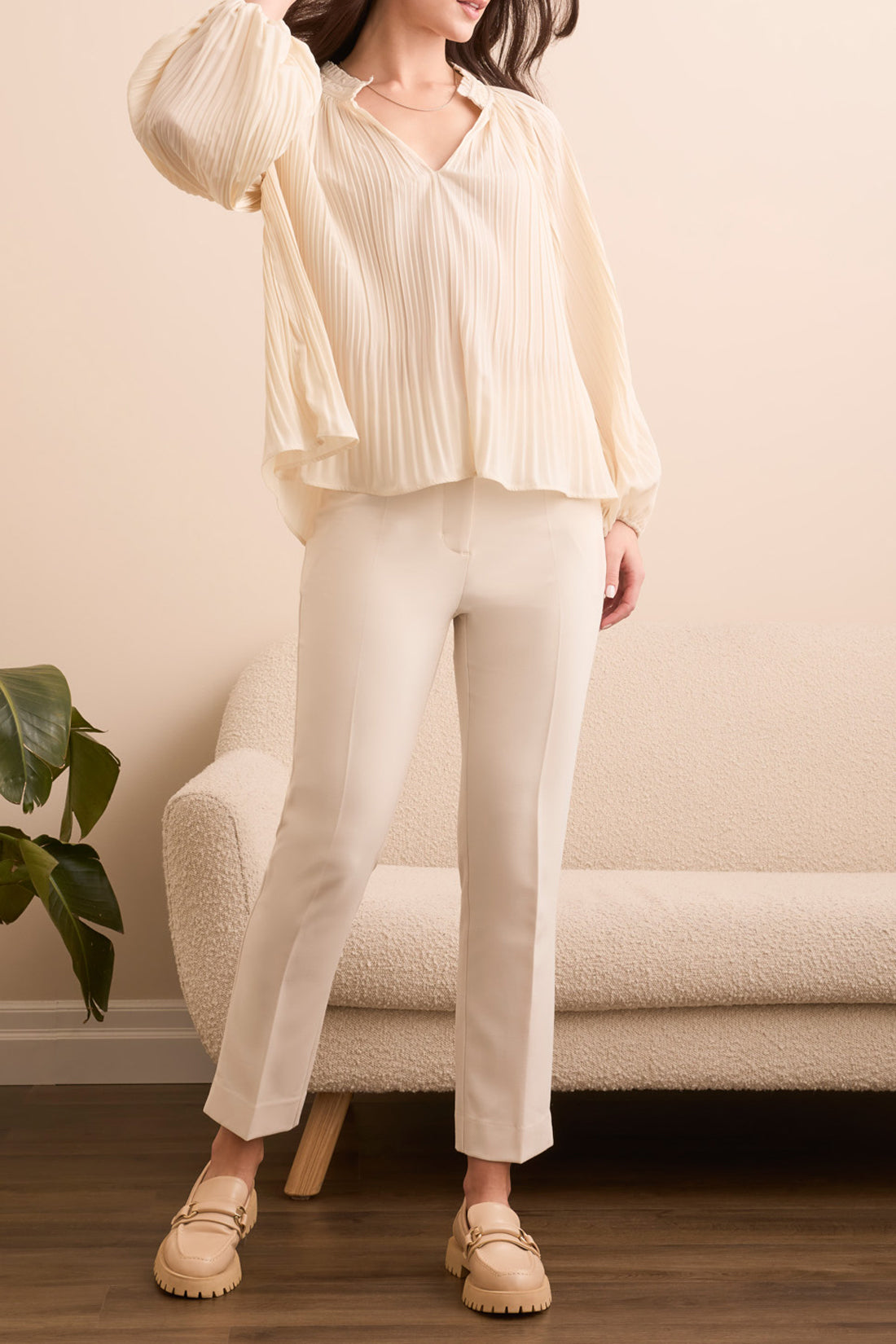 Tribal L/S Blouse W/ Ruffle Collar