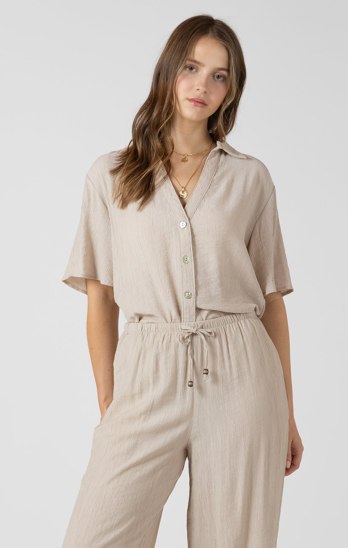 Dex Short Sleeve Button Down Blouse