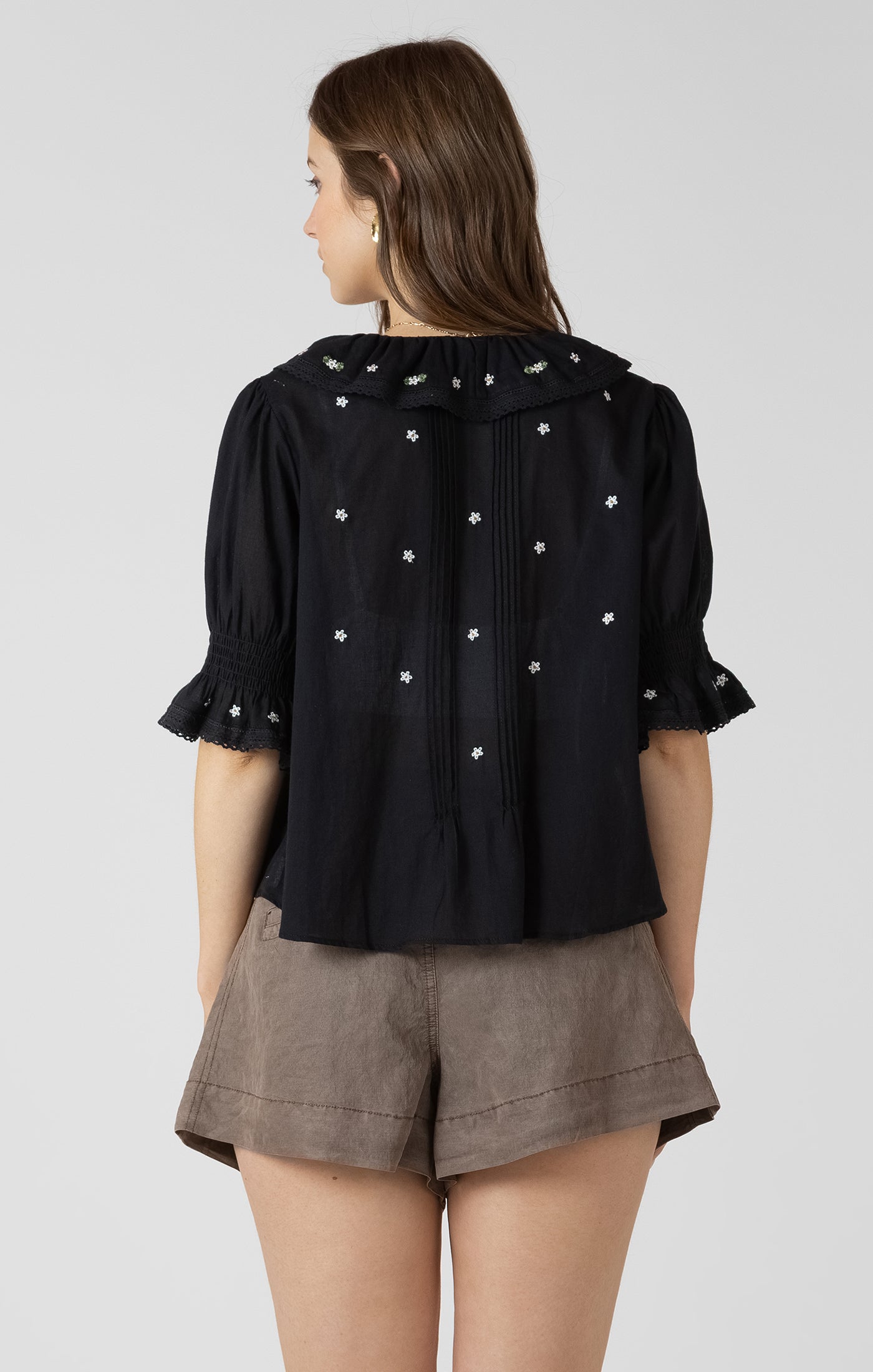 Dex Ruffle Detail Embroidered Blouse
