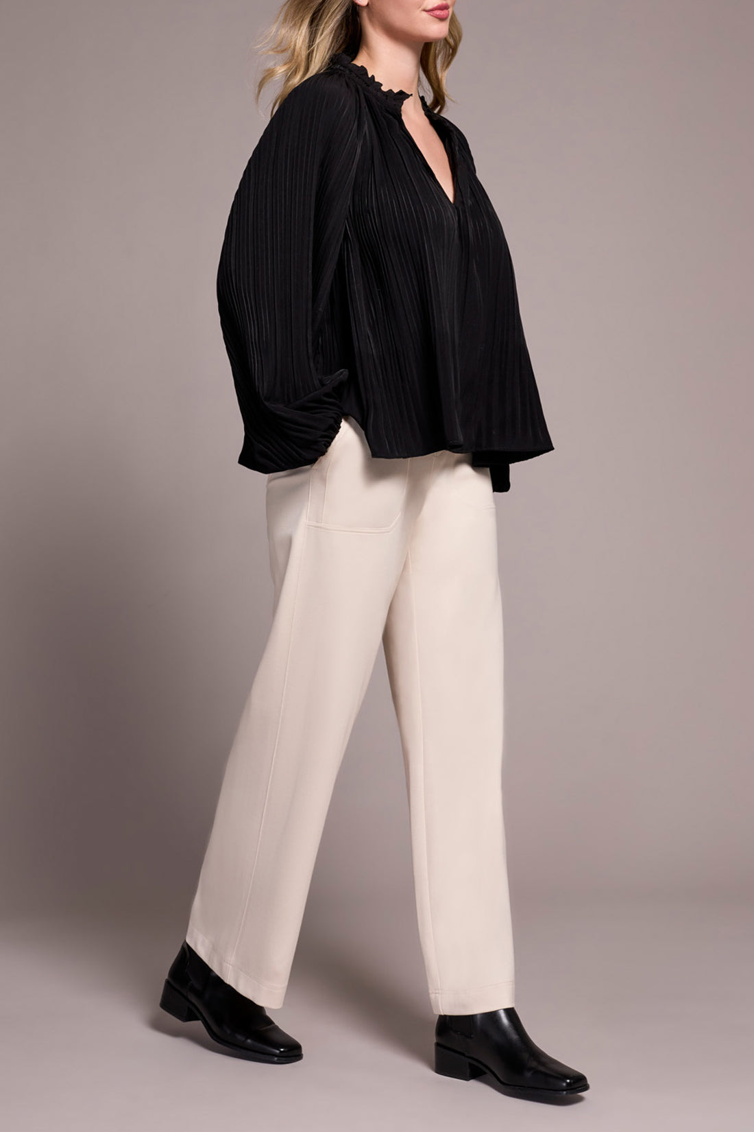 Tribal L/S Blouse W/ Ruffle Collar