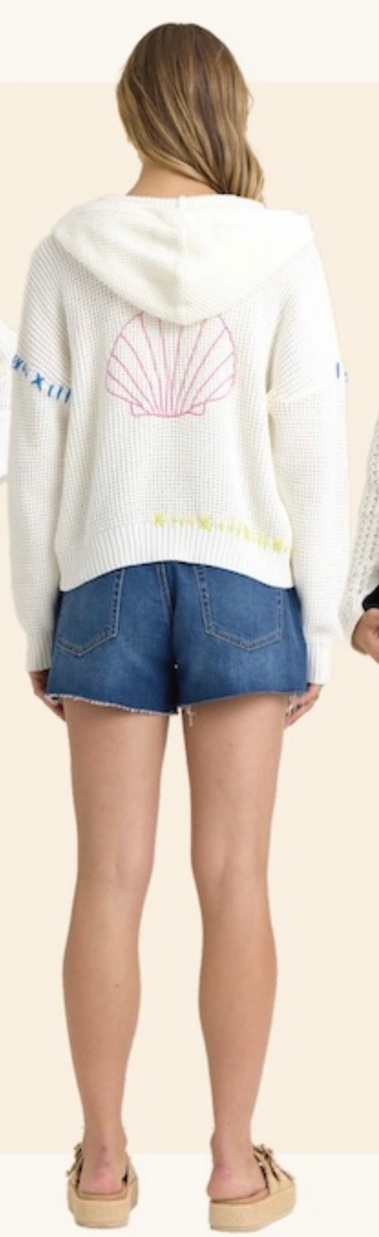 Vintage Havana Seashell Embroidered Zip Up