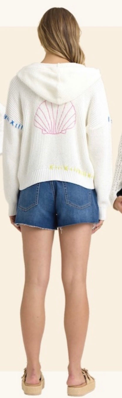 Vintage Havana Seashell Embroidered Zip Up