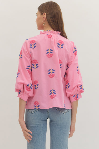3/4 printed floral blouse