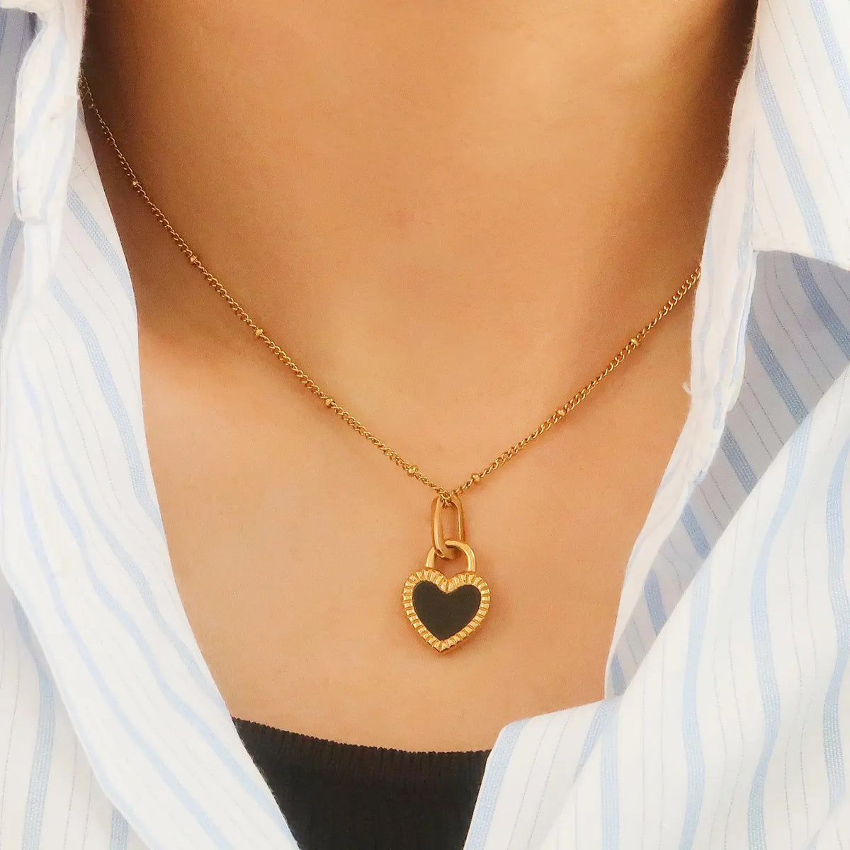 Kylie Double Sided Black & White Heart Necklace