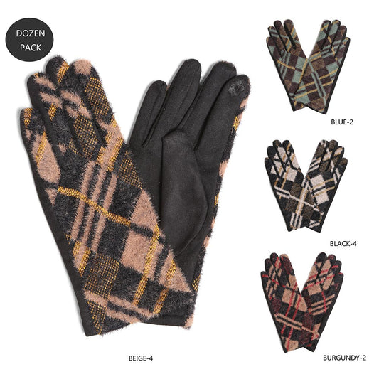 Touch to text microfiber plaid gloves