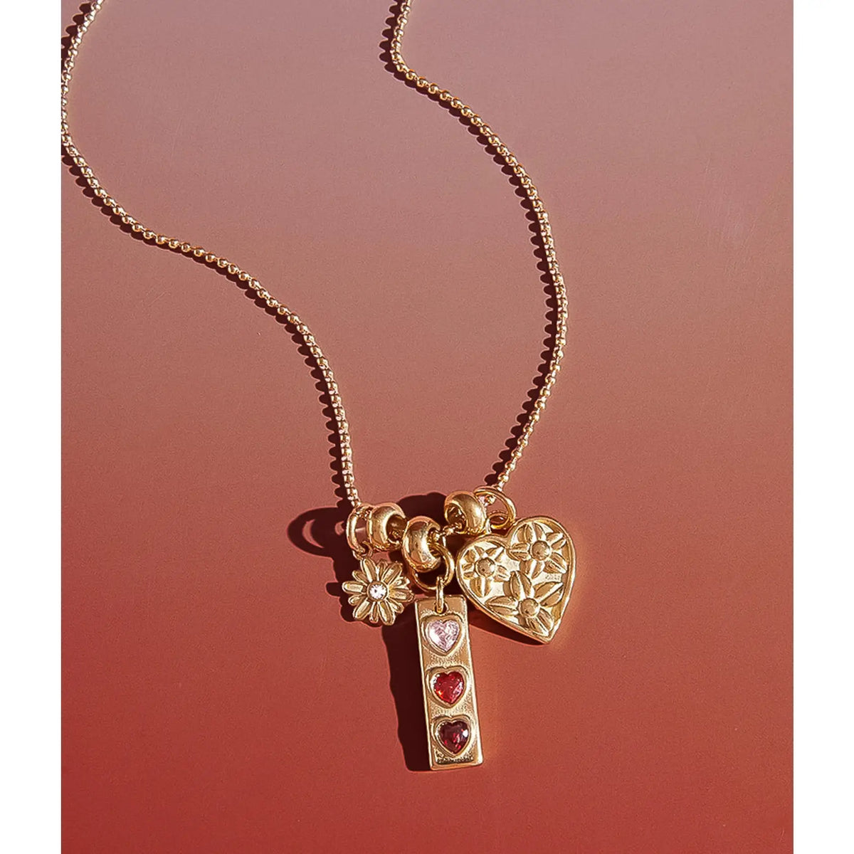 Evarose Floral Heart Charm Necklace