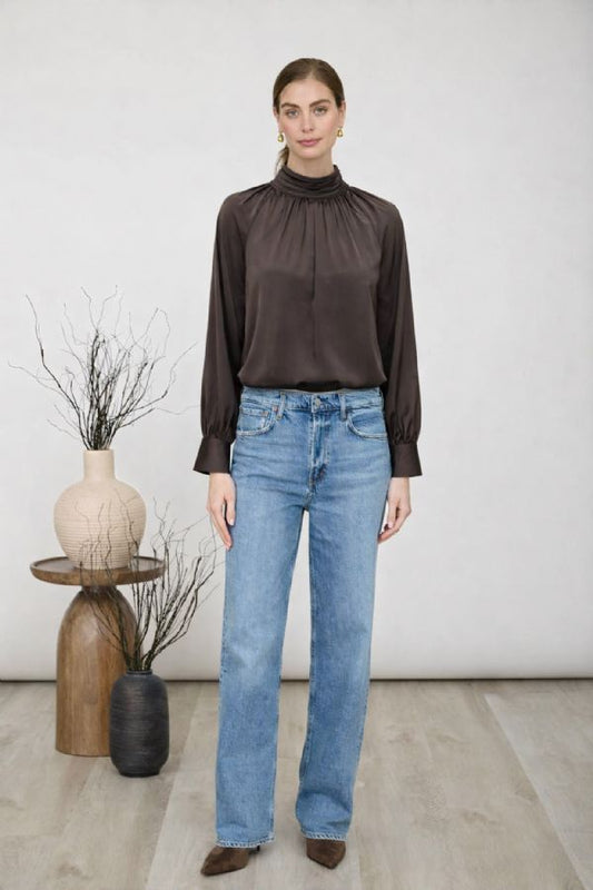 Satin Turtleneck Blouse
