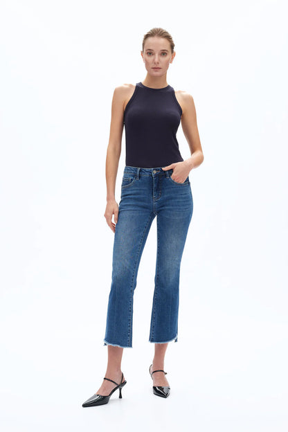 Bayeas Mid Rise Cropped Bootcut W/ Stepped Frayed Hem