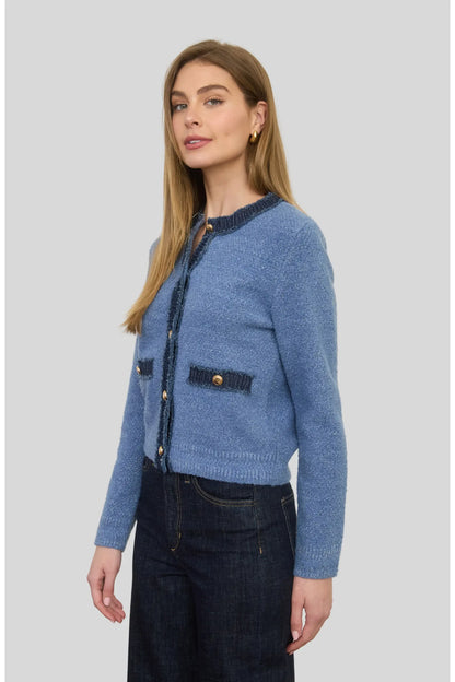 Zoe & Claire Fringe Trim Cardigan
