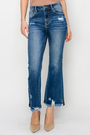 Risen High Rise Side Slit Ankle Flare Jeans